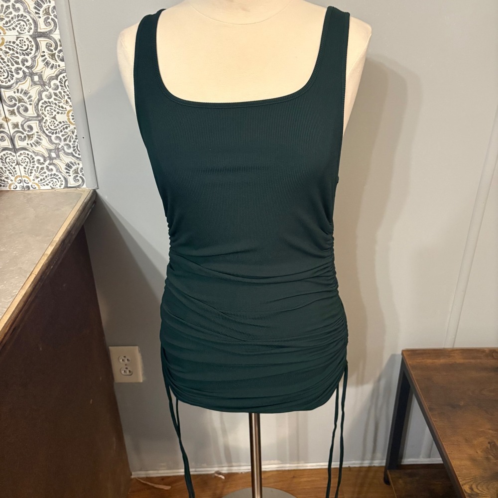 Deep Green Ruched Bodycon Tank Dress Adjustable Length (Women's XL)